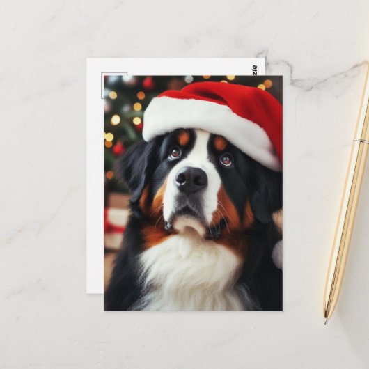 Berner Sennenhond in een Santa Hat Briefkaart (Voorkant / Achterkant in situ)