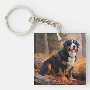 Berner Sennenhond in herfst Bladeren vallen Inspir Sleutelhanger
