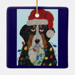 Berner Sennenhond in kerstverlichting verward Keramisch Ornament