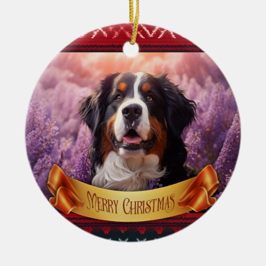 Berner Sennenhond in lavendel Keramisch Ornament (Voorkant)
