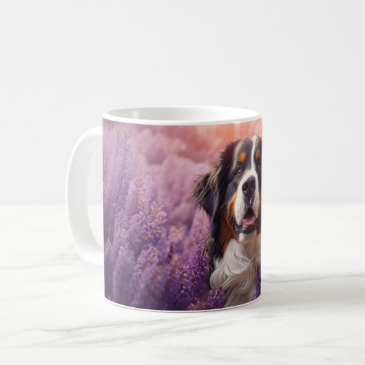 Berner Sennenhond in lavendel Koffiemok (Voorkant links)