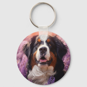 Berner Sennenhond in lavendel Sleutelhanger