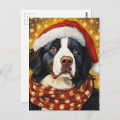 Berner Sennenhond in Santa Hat Briefkaart (Voorkant / Achterkant)