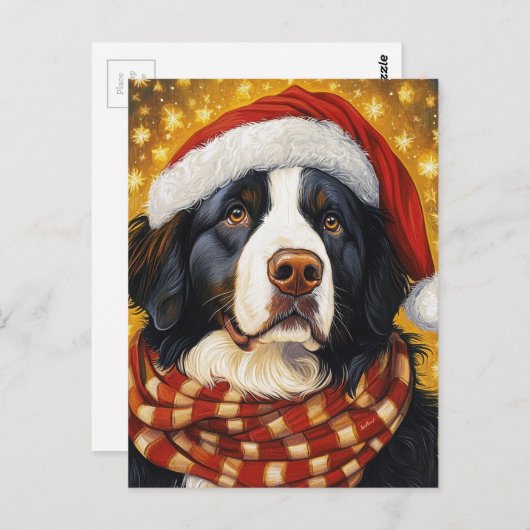 Berner Sennenhond in Santa Hat Briefkaart (Voorkant / Achterkant)