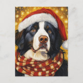 Berner Sennenhond in Santa Hat Briefkaart (Voorkant)