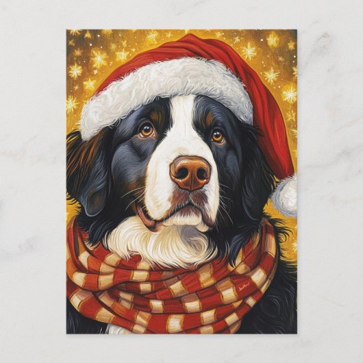 Berner Sennenhond in Santa Hat Briefkaart (Voorkant)