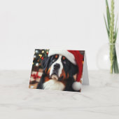 Berner Sennenhond in Santa Hat Vrolijk Kerstfeest Bedankkaart (Voorkant)