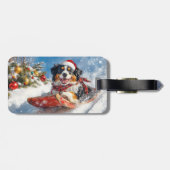 Berner Sennenhond in Sledge Kerstmis Bagagelabel (Achterkant horizontaal)