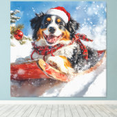 Berner Sennenhond in Sledge Kerstmis Canvas Afdruk (Insitu (Houten vloer))