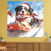 Berner Sennenhond in Sledge Kerstmis Canvas Afdruk (Insitu (Woonkamer))
