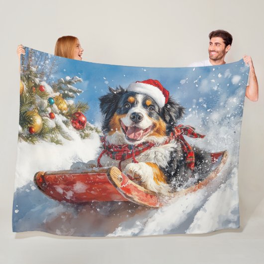 Berner Sennenhond in Sledge Kerstmis Fleece Deken (In situ)