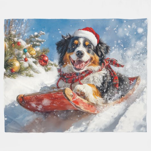 Berner Sennenhond in Sledge Kerstmis Fleece Deken (Voorkant (Horizontaal))
