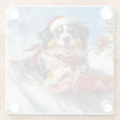 Berner Sennenhond in Sledge Kerstmis Glazen Onderzetter (Achterkant)