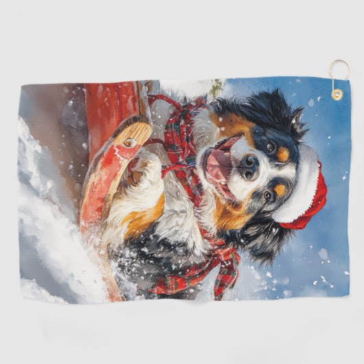 Berner Sennenhond in Sledge Kerstmis Golfhanddoek (Horizontaal)