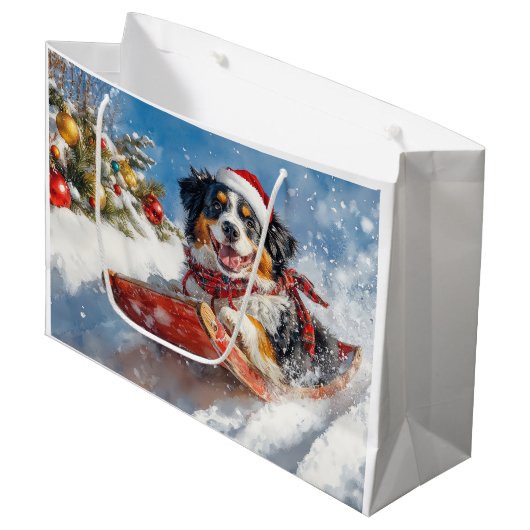 Berner Sennenhond in Sledge Kerstmis Groot Cadeauzakje (Voorkant Gekanteld)