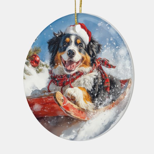 Berner Sennenhond in Sledge Kerstmis Keramisch Ornament (Links)