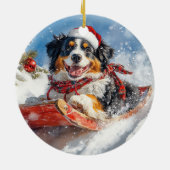 Berner Sennenhond in Sledge Kerstmis Keramisch Ornament (Achterkant)