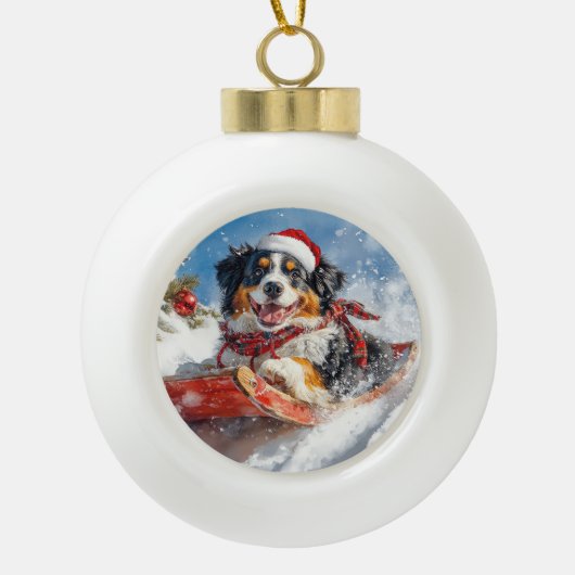Berner Sennenhond in Sledge Kerstmis Keramische Bal Ornament (Voorkant)