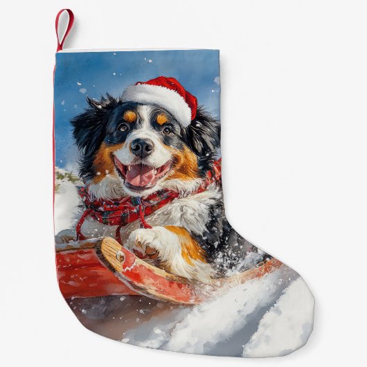 Berner Sennenhond in Sledge Kerstmis Kleine Kerstsok (Voorkant)