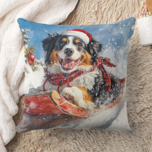 Berner Sennenhond in Sledge Kerstmis Kussen (Deken)