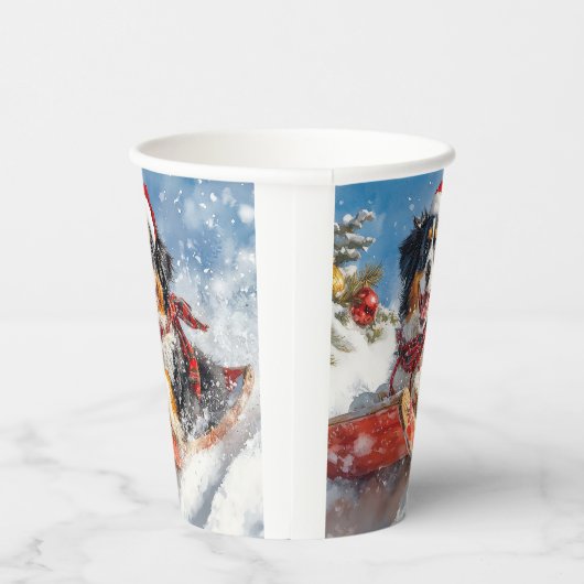 Berner Sennenhond in Sledge Kerstmis Papieren Bekers (Rechts)