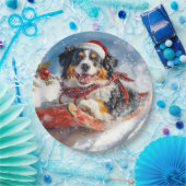 Berner Sennenhond in Sledge Kerstmis Papieren Bordje (Feest)