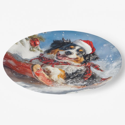 Berner Sennenhond in Sledge Kerstmis Papieren Bordje (Gekanteld)
