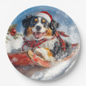 Berner Sennenhond in Sledge Kerstmis Papieren Bordje (Voorkant)