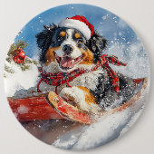 Berner Sennenhond in Sledge Kerstmis Ronde Button 6,0 Cm (Voorkant)