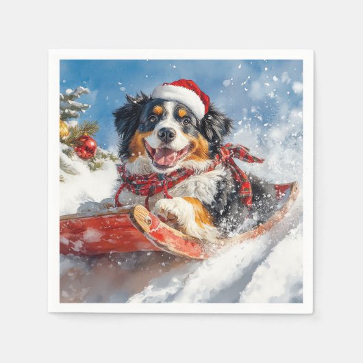Berner Sennenhond in Sledge Kerstmis Servet (Voorkant)
