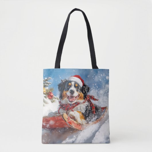 Berner Sennenhond in Sledge Kerstmis Tote Bag (Voorkant)