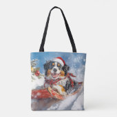 Berner Sennenhond in Sledge Kerstmis Tote Bag (Achterkant)