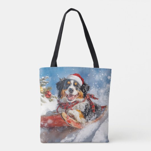 Berner Sennenhond in Sledge Kerstmis Tote Bag (Achterkant)