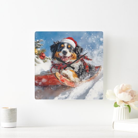 Berner Sennenhond in Sledge Kerstmis Vierkante Klok (Huis)