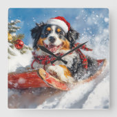 Berner Sennenhond in Sledge Kerstmis Vierkante Klok (Voorkant)