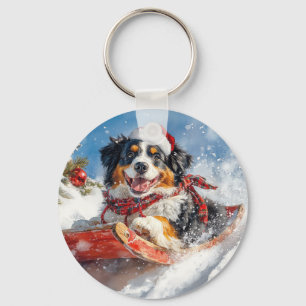 Berner Sennenhond in slee Christmas Sleutelhanger