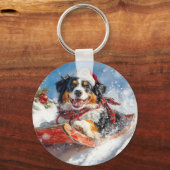 Berner Sennenhond in slee Christmas Sleutelhanger (Voorkant)