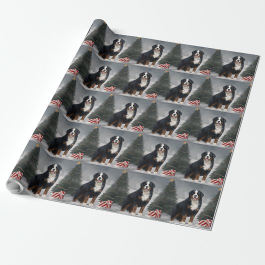 Berner Sennenhond in Sneeuw Kerstmis Cadeaupapier (Uitgerold)