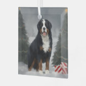 Berner Sennenhond in Sneeuw Kerstmis Glas Ornament (Voorkant links)