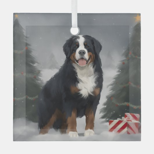 Berner Sennenhond in Sneeuw Kerstmis Glas Ornament (Voorkant)