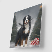 Berner Sennenhond in Sneeuw Kerstmis Vierkante Klok (Hoek)