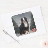 Berner Sennenhond in Sneeuw Kerstmis Vierkante Sticker (Envelop)