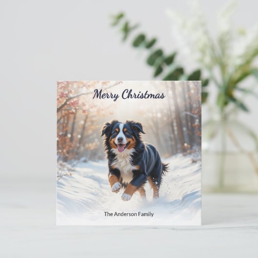 Berner Sennenhond in Waterverf met kerst Feestdagenkaart (Staand voorkant)