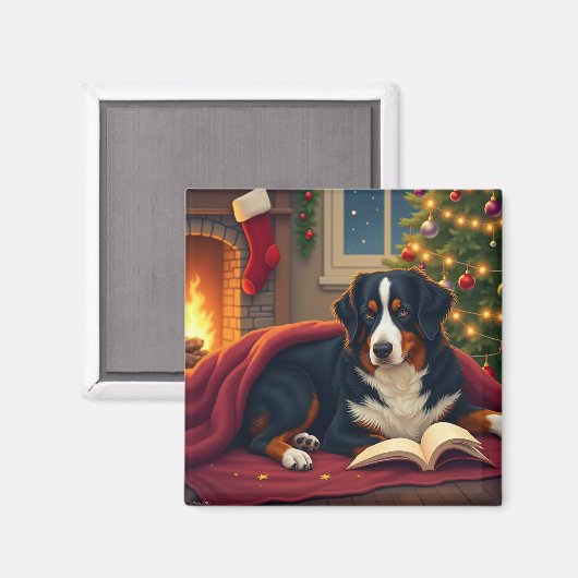 Berner Sennenhond Kerst Slaapverhaal Magneet (Voorkant / Achterkant)