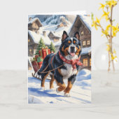 Berner Sennenhond Kerstgroet Kaart (Gele Bloem)