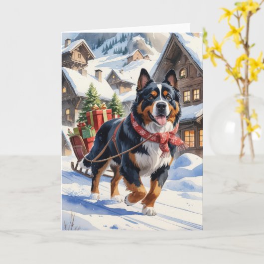 Berner Sennenhond Kerstgroet Kaart (Gele Bloem)