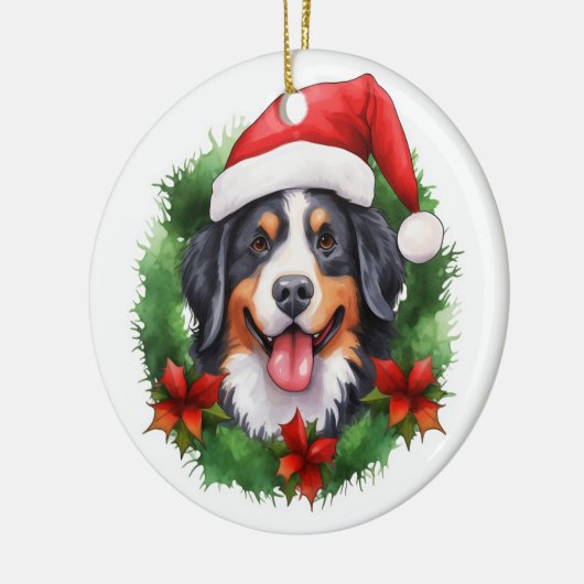 Berner Sennenhond Kerstkrans Keramisch Ornament (Links)