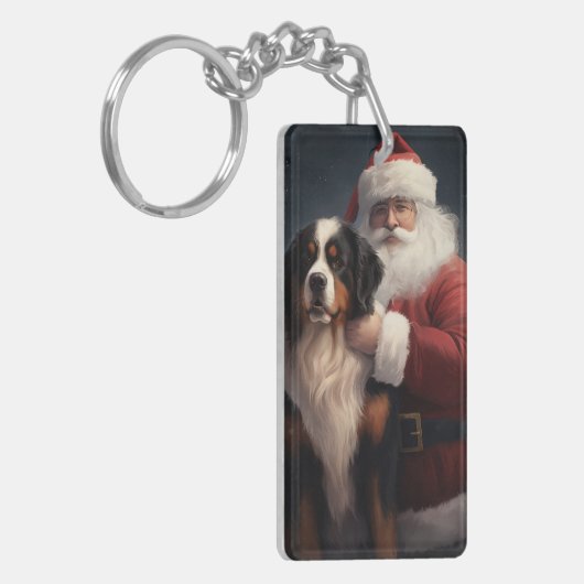 Berner Sennenhond Kerstman Festieve Kerstmis Sleutelhanger (Voorkant Links)