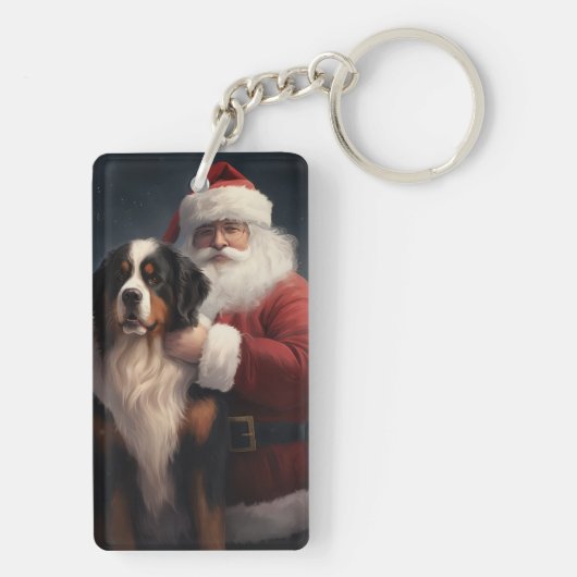 Berner Sennenhond Kerstman Festieve Kerstmis Sleutelhanger (achterkant)