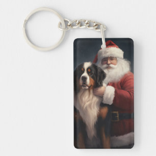 Berner Sennenhond Kerstman Festieve Kerstmis Sleutelhanger